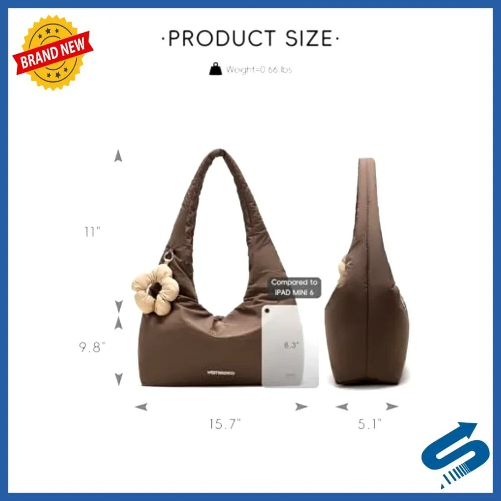 Medium Puffer Hobo Shoulder Bag for Women Work Travel Shopping